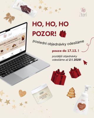 🎄 HO, HO, HO… pozor! 🎁 Vánoce jsou za rohem a my máme důležité info ✨ 🕒 Poslední objednávky odesíláme do 17. 12. Ať máš...
